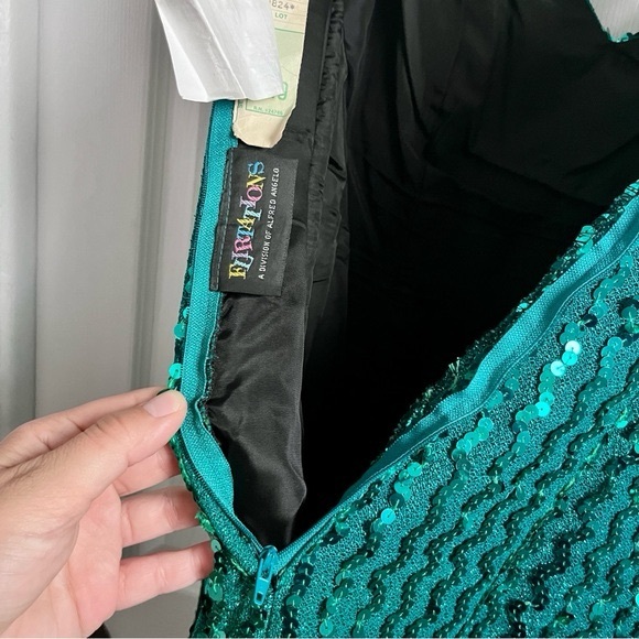 Vintage Flirtations Alfred Angelo Dress green gown sequin women small sexy long - Picture 6 of 11
